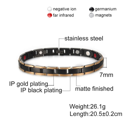 Men's Bracelet Pulsera para hombres Magnetic Bracelets Benefits Gold-color Chain Link Stainless Steel Couple Health Energy Magnetic Jewelry for Women Men