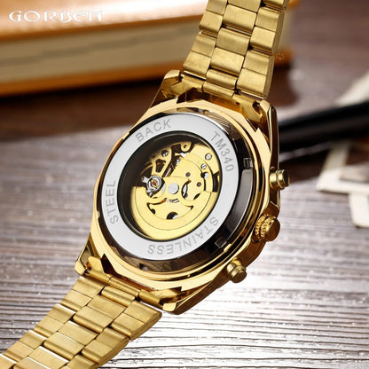 Reloj para Hombre Men Skeleton Automatic Mechanical Watch  Stainless Steel Self-wind Wrist Watch Silver Gold Men Clock Relogio Masculino