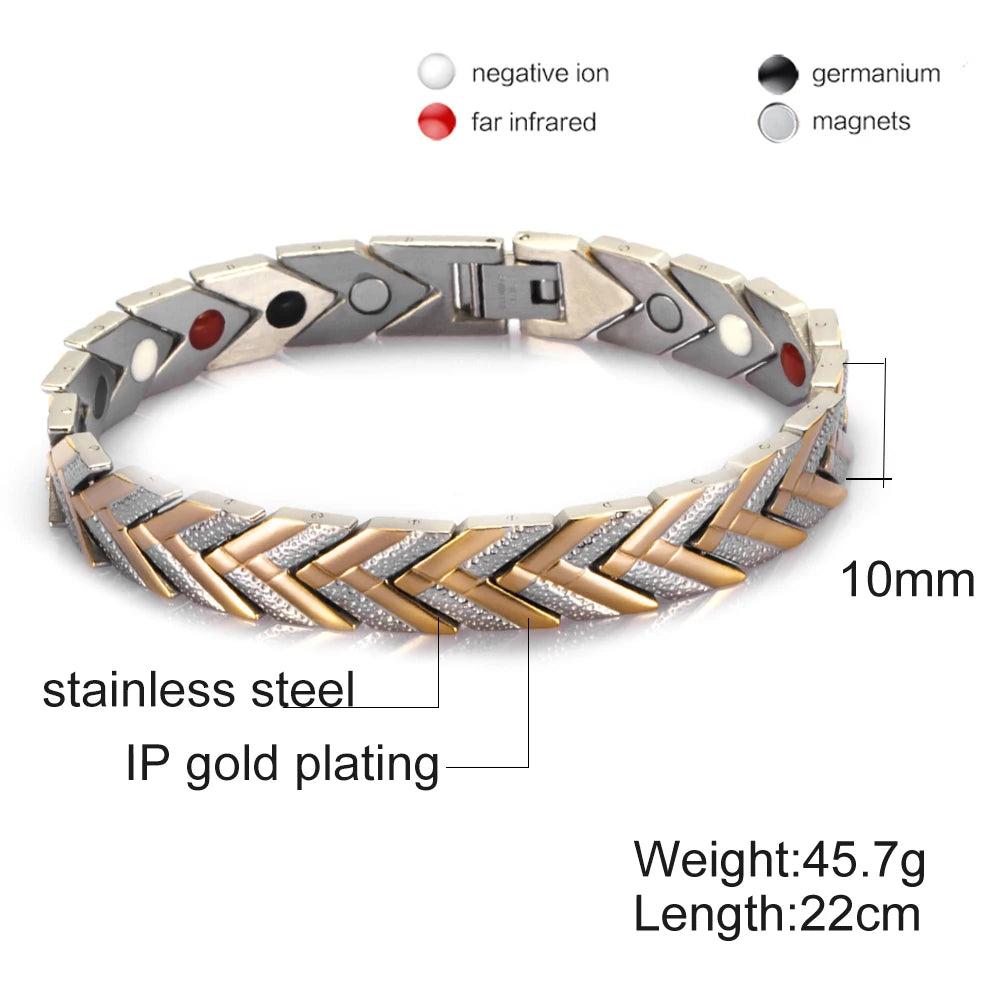 Men's Bracelet Pulsera para hombres Magnetic Bracelets for Women Men Arrow Gold-color Stainless Steel Health Energy Chain Link