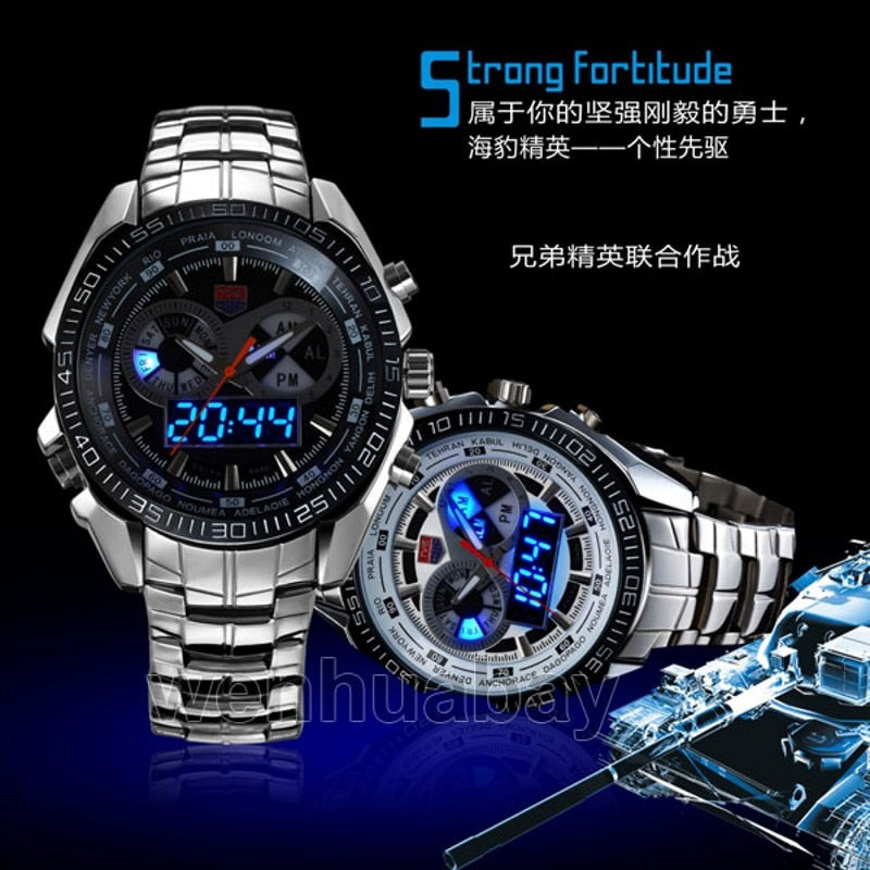 Reloj para Hombre Stainless Steel Watch Men military Blue Binary LED Waterproof Mens sports Digital Watches gift relogio masculino