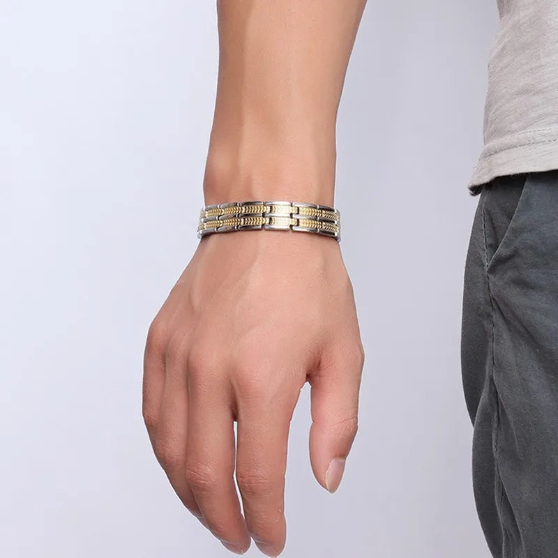 Men's Bracelet Pulsera para hombres Mens Chain Link Bracelet Stainless Steel Health Energy Magnetic Bracelets For Men