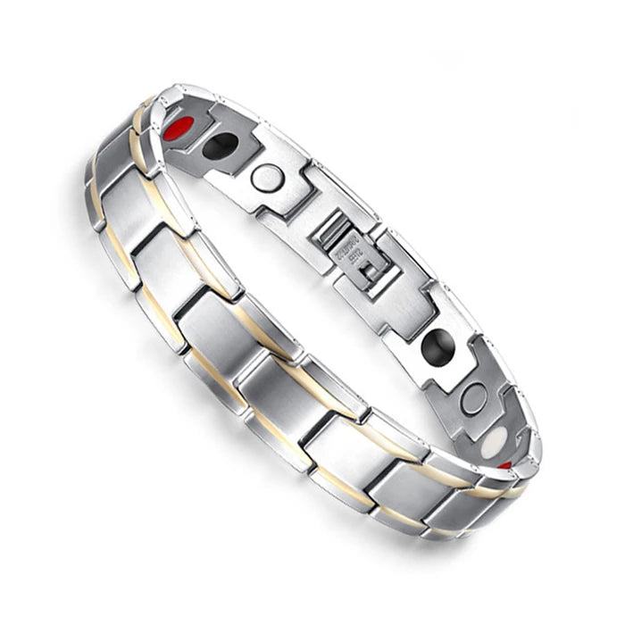 Men's Bracelet Pulsera para hombres Magnetic Bracelets Benefits Gold-color Chain Link Stainless Steel Couple Health Energy Magnetic Jewelry for Women Men