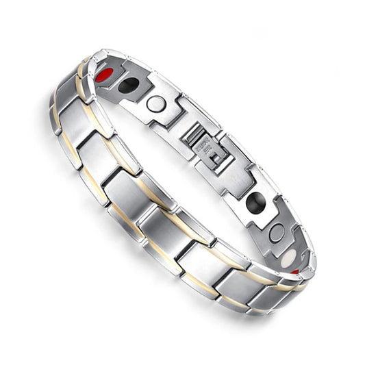 Men's Bracelet Pulsera para hombres Magnetic Bracelets Benefits Gold-color Chain Link Stainless Steel Couple Health Energy Magnetic Jewelry for Women Men