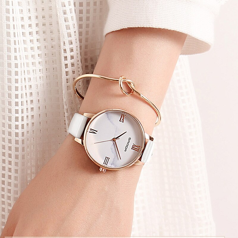 Reloj para Mujeres Women Watch White Leather Quartz Ladies Watch Simple Dial Girl Clock Casual Ladies