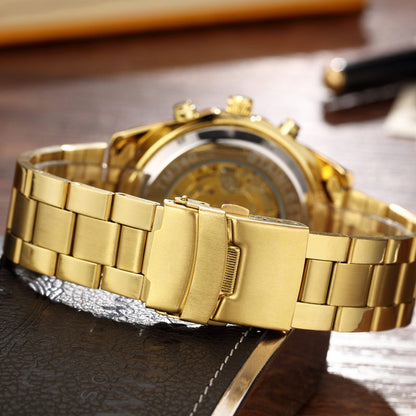 Reloj para Hombre Men Skeleton Automatic Mechanical Watch  Stainless Steel Self-wind Wrist Watch Silver Gold Men Clock Relogio Masculino