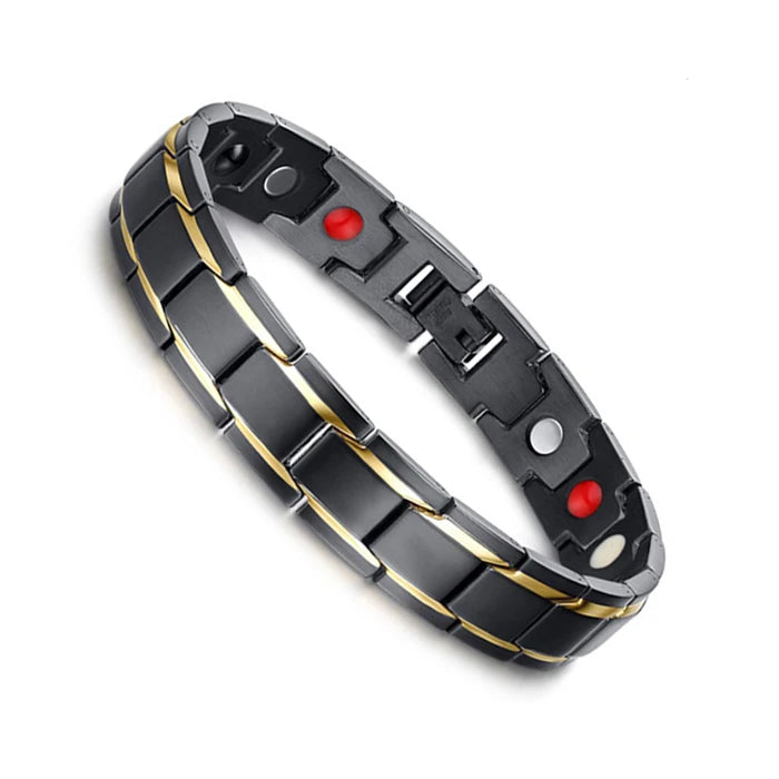 Men's Bracelet Pulsera para hombres Magnetic Bracelets Benefits Gold-color Chain Link Stainless Steel Couple Health Energy Magnetic Jewelry for Women Men