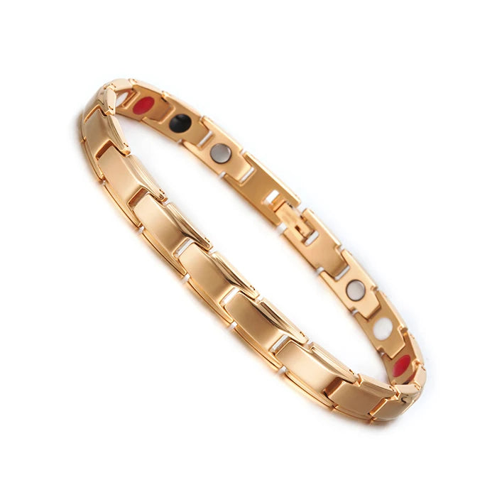 Men's Bracelet Pulsera para hombres Magnetic Bracelets Benefits Gold-color Chain Link Stainless Steel Couple Health Energy Magnetic Jewelry for Women Men