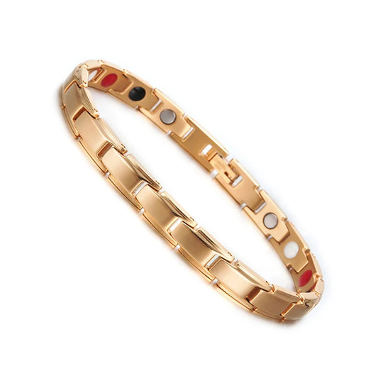 Men's Bracelet Pulsera para hombres Magnetic Bracelets Benefits Gold-color Chain Link Stainless Steel Couple Health Energy Magnetic Jewelry for Women Men