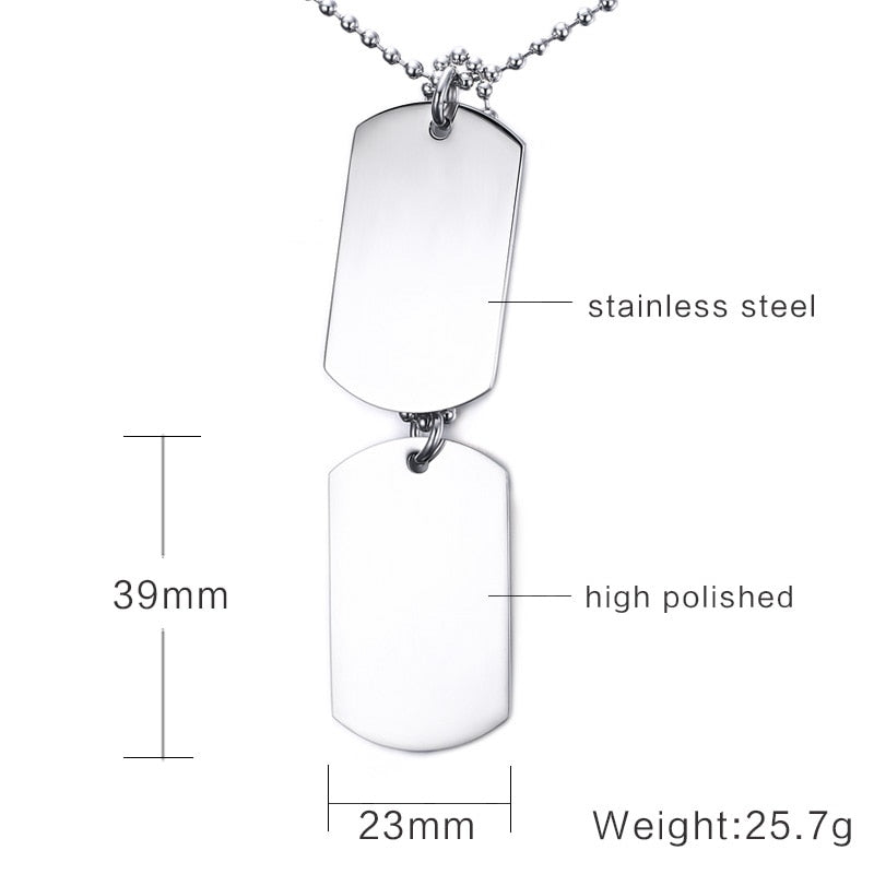 Pendiente y Collar para Hombre Stainless Steel Double Dog Tag Necklace Pendant ID Men Jewelry 24" Chain