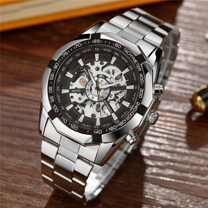 Reloj para Hombre Men Skeleton Automatic Mechanical Watch Stainless Steel Self-wind Wrist Watch Men Clock Relogio Masculino