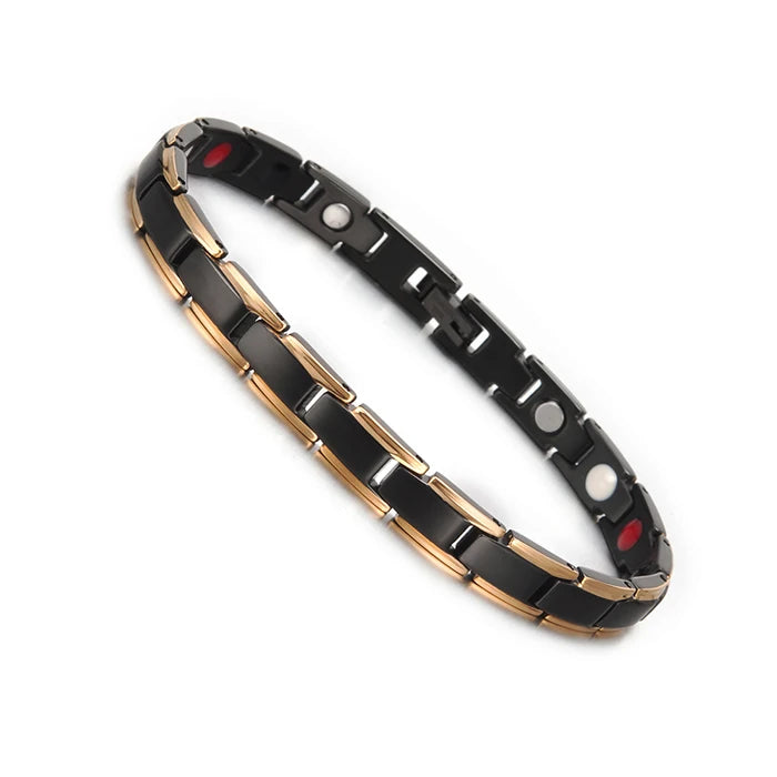 Men's Bracelet Pulsera para hombres Magnetic Bracelets Benefits Gold-color Chain Link Stainless Steel Couple Health Energy Magnetic Jewelry for Women Men