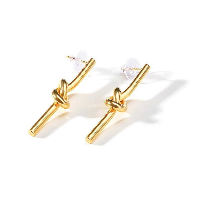 Aretes para mujeres Unique Knot Drop Earrings for Women Gold Color Stainless Steel Dangle Earrings Female Party Jewelry Elegant Brincos