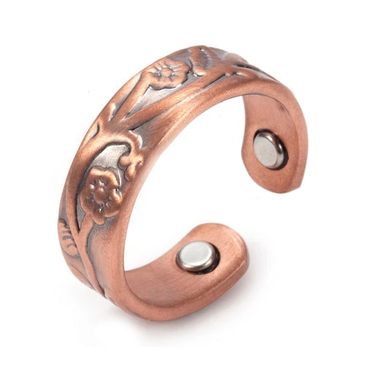 Anillo para Mujeres Ring for Women Flower Magnetic Rings Pure Copper 9mm Adjustable Open Cuff Minimalist ring