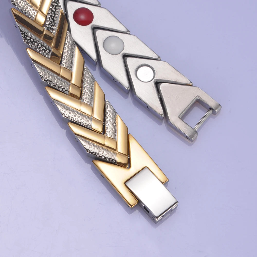 Men's Bracelet Pulsera para hombres Magnetic Bracelets for Women Men Arrow Gold-color Stainless Steel Health Energy Chain Link