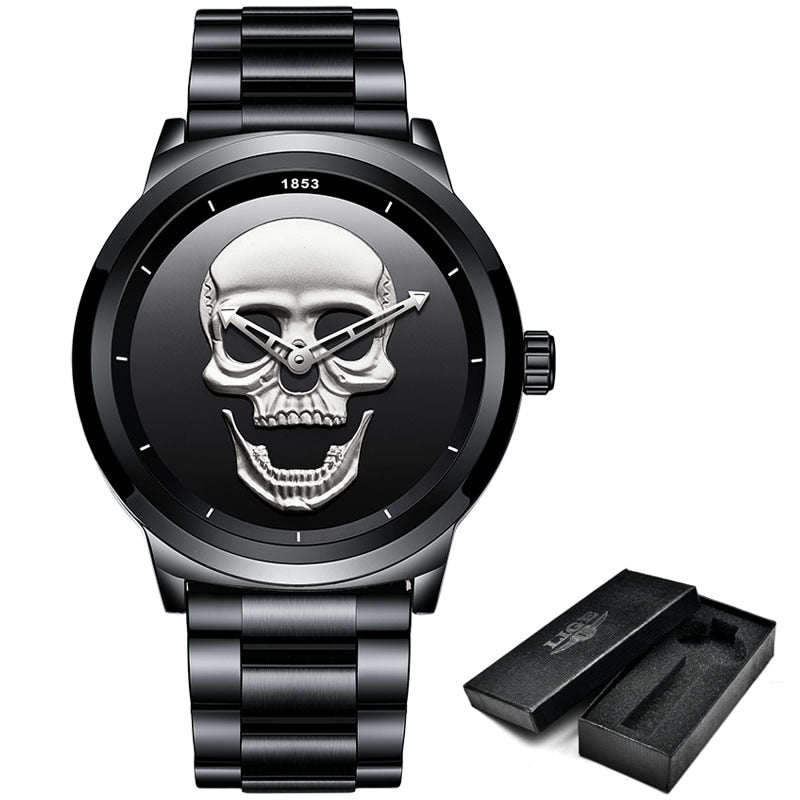 Reloj para Hombre Skeleto Men Watch Top Brand Casual 3D Skull Full Steel Waterproof Military Sports Male Quartz Wrist Watch Relogio Masculino