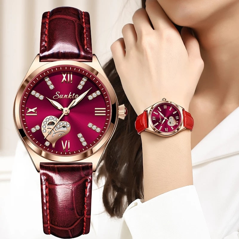 Reloj para Mujeres Women Watches Fashion leather Ladies Quartz Watch Dial Simple Rose Gold Women Watches