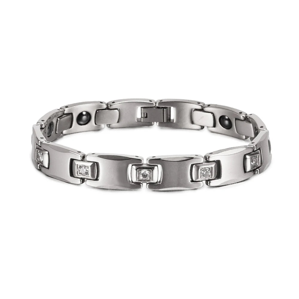 Men's Bracelet Pulsera para hombres Anti-scratch Tungsten Bracelet Cubic Zircone Health Energy Jewelry Couple Lovers Hematite Chain Tungsten Bracelet for Men Women