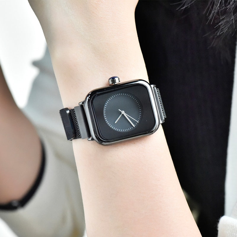 Reloj para Mujeres Square Women Quartz Watches Creative Rectangle Dial Female Wristwatches Minimalist Quartz Magnetic Unisex Watch For Couple Lovers