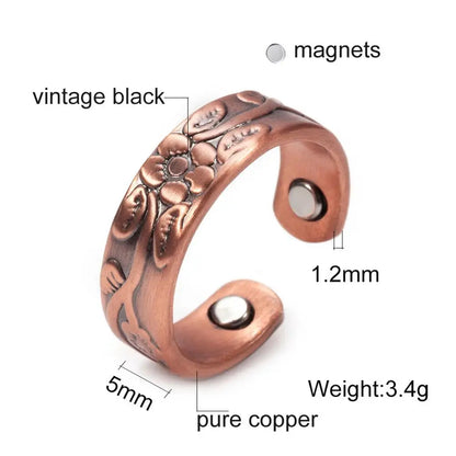 Anillo para Mujeres Ring for Women Flower Magnetic Rings Pure Copper 9mm Adjustable Open Cuff Minimalist ring