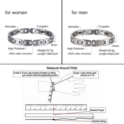 Men's Bracelet Pulsera para hombres Anti-scratch Tungsten Bracelet Cubic Zircone Health Energy Jewelry Couple Lovers Hematite Chain Tungsten Bracelet for Men Women