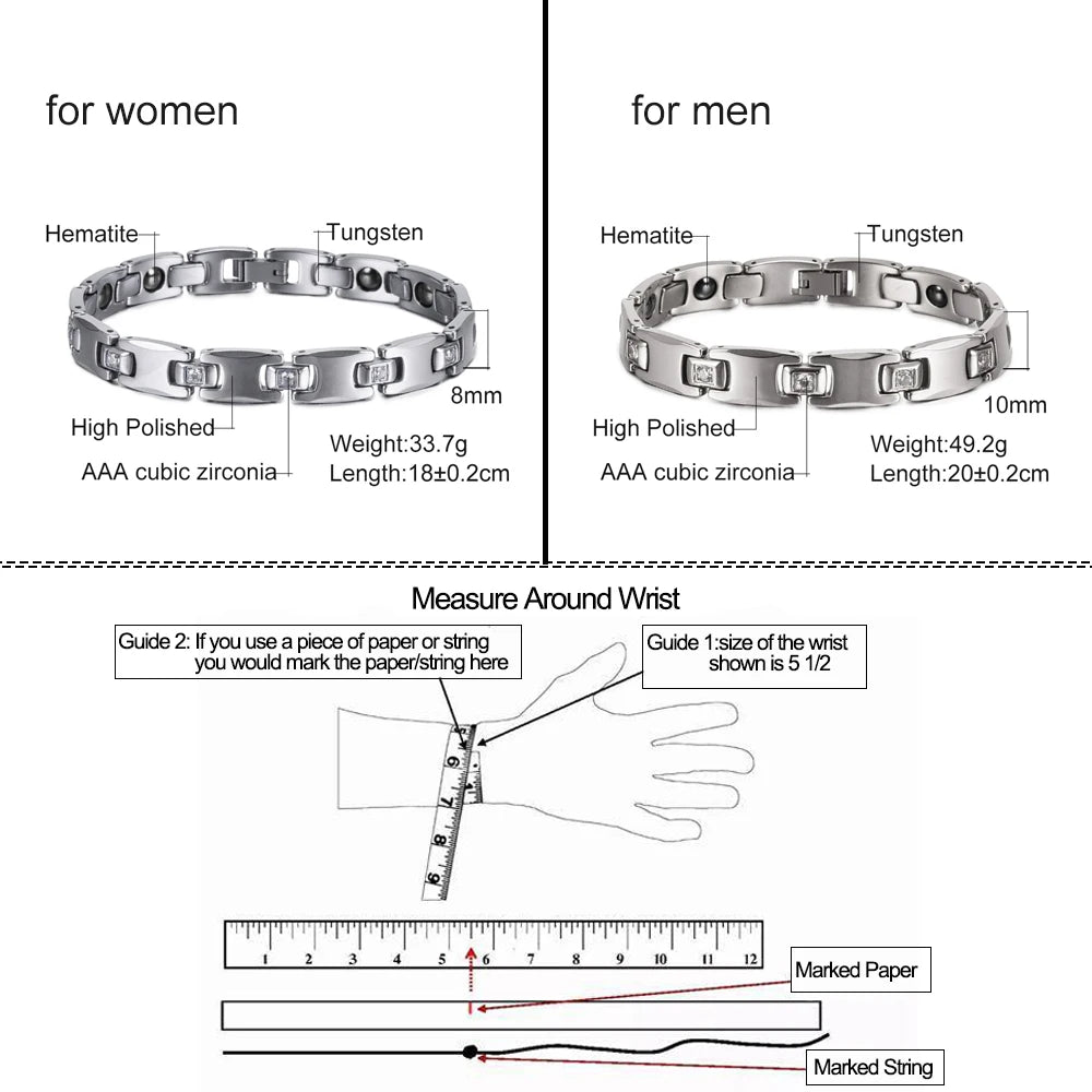 Men's Bracelet Pulsera para hombres Anti-scratch Tungsten Bracelet Cubic Zircone Health Energy Jewelry Couple Lovers Hematite Chain Tungsten Bracelet for Men Women
