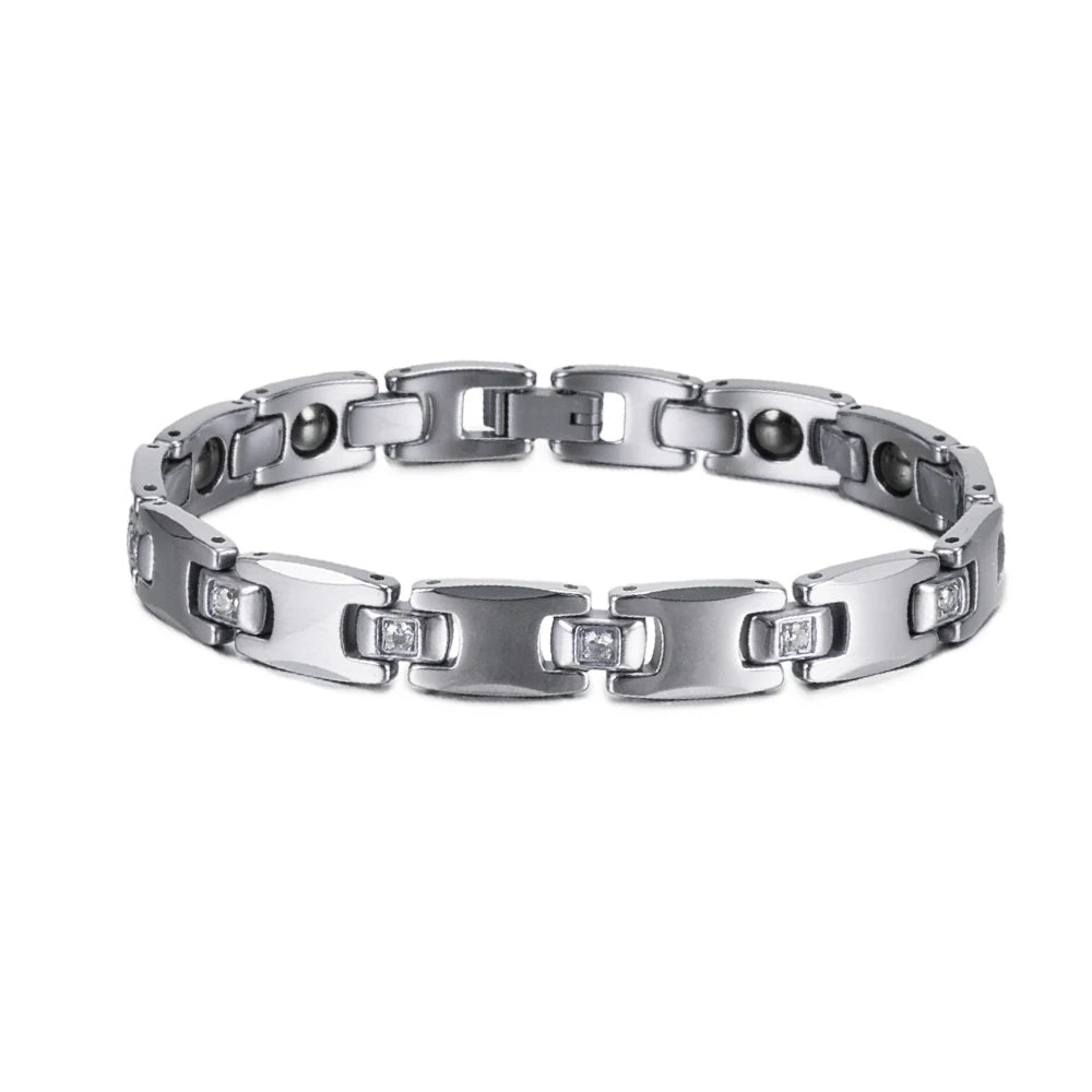 Men's Bracelet Pulsera para hombres Anti-scratch Tungsten Bracelet Cubic Zircone Health Energy Jewelry Couple Lovers Hematite Chain Tungsten Bracelet for Men Women