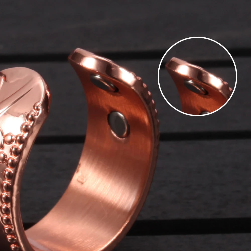 Anillo para Mujeres Ring for Women Flower Magnetic Rings Pure Copper 9mm Adjustable Open Cuff Minimalist ring