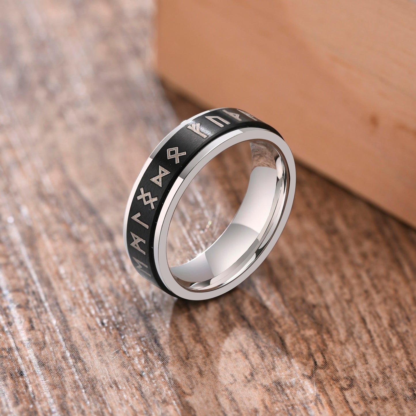 Anillo para Hombre o Mujer 6/8mm Spinner Ring for Men silver-black