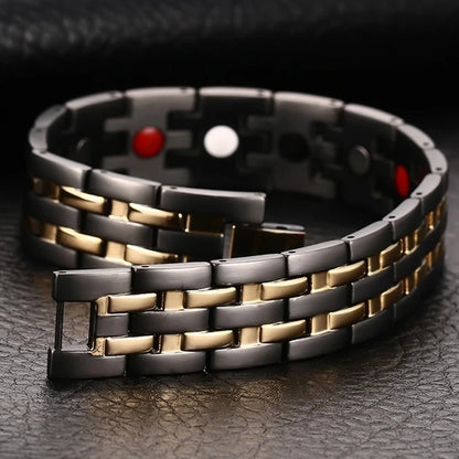 Men's Bracelet Pulsera para hombres Health Bracelets Mens Hand Chain Energy Magnetic 15mm Wide Stainless Steel Jewelry For Male