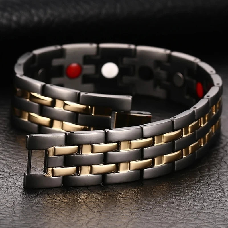 Men's Bracelet Pulsera para hombres Health Bracelets Mens Hand Chain Energy Magnetic 15mm Wide Stainless Steel Jewelry For Male