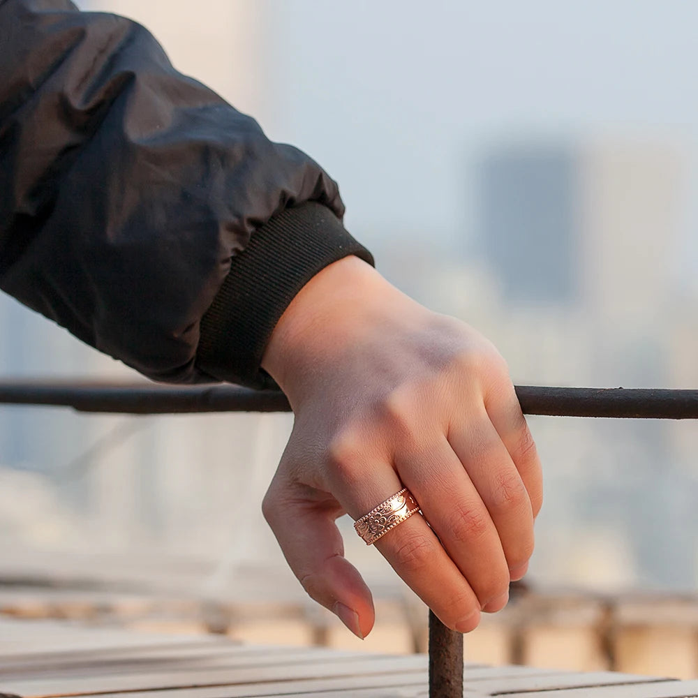 Anillo para Mujeres Ring for Women Flower Magnetic Rings Pure Copper 9mm Adjustable Open Cuff Minimalist ring