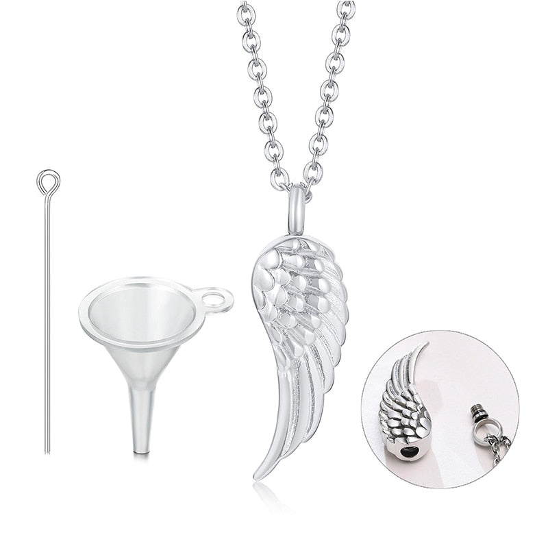 Pendiente y Collar para Hombre o Mujer Angel Wing Cremation Necklace for Women Men silver color
