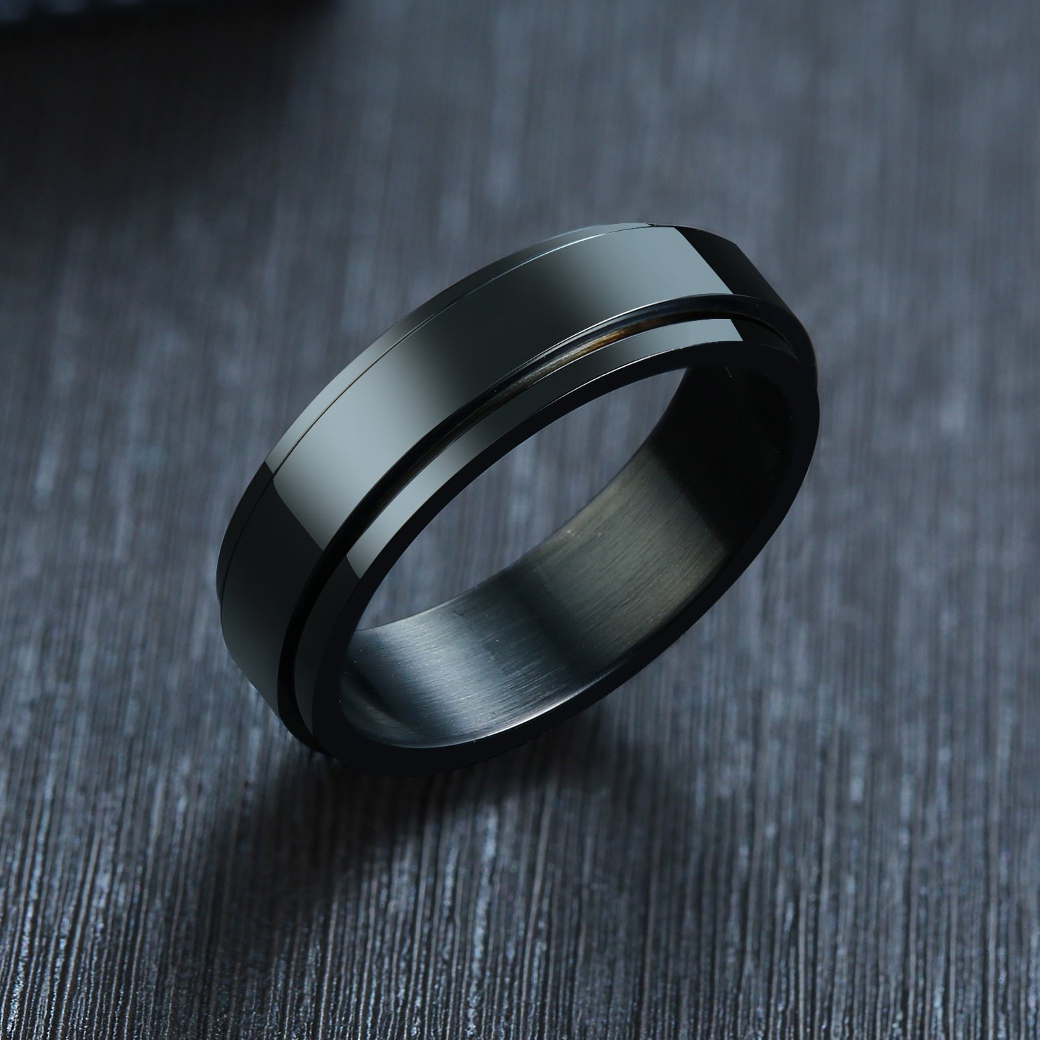 Anillo para Hombre o Mujer 6/8mm Spinner Ring for Men black color
