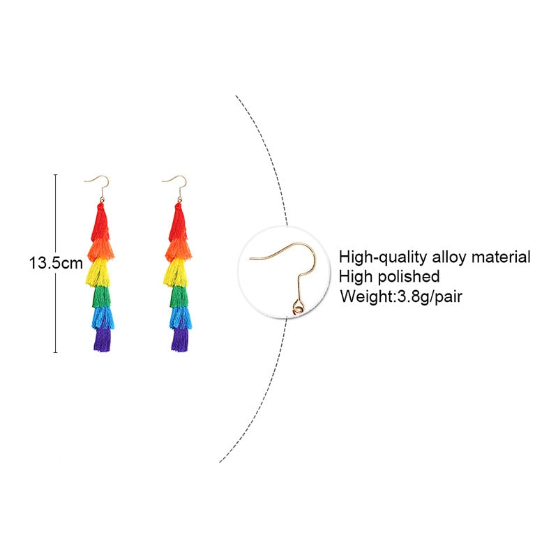 Rainbow Color Long Tassel Earrings for Women Aretes para mujeres specs