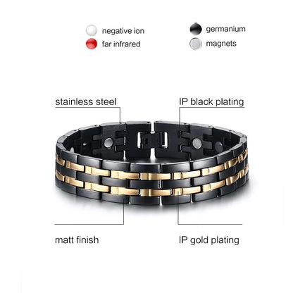Men's Bracelet Pulsera para hombres Health Bracelets Mens Hand Chain Energy Magnetic 15mm Wide Stainless Steel Jewelry For Male