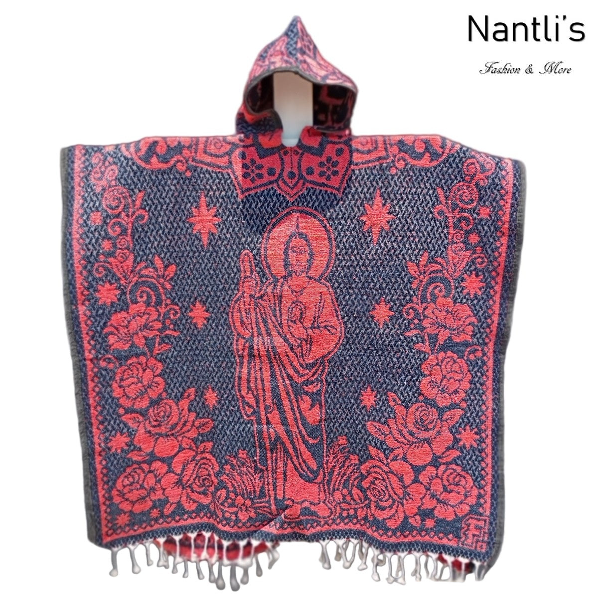 Jorongo Mexicano TM-LMGA004 Gaban con capucha San Judas y Virgen Hooded Mexican Poncho