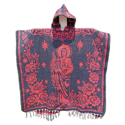 Jorongo Mexicano TM-LMGA004 Gaban con capucha San Judas y Virgen Hooded Mexican Poncho Frontal View