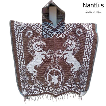 Jorongo Mexicano TM-LMGA005 Gaban con capucha Caballos Horses Design Hooded Mexican Poncho