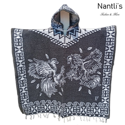 Jorongo Mexicano TM-LMGA006 Gaban con capucha Gallos Roosters Design Hooded Mexican Poncho