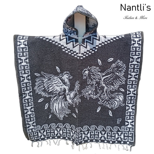Jorongo Mexicano TM-LMGA006 Gaban con capucha Gallos Roosters Design Hooded Mexican Poncho
