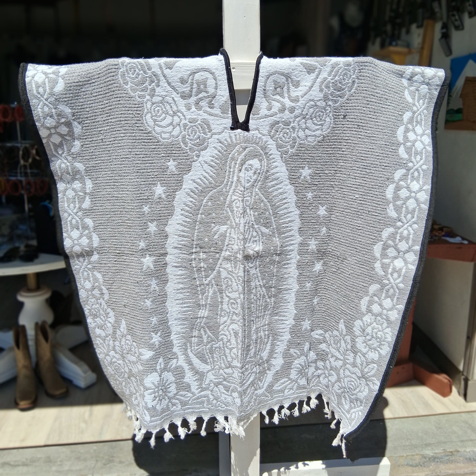 Jorongo Mexicano TM-LMGA010 Gaban Virgen de Guadalupe Mexican Poncho Frontal View