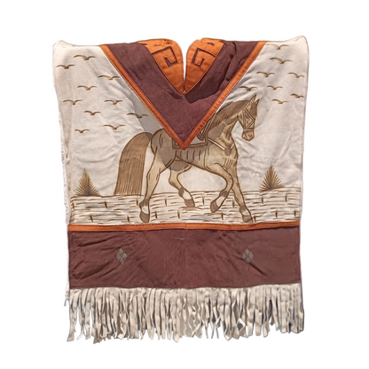 Jorongo Mexicano TM-LMGC001 Gaban de Cuero Pirograbado Leather Mexican Poncho with Pyrography Art