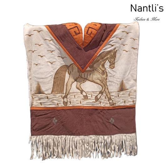 Jorongo Mexicano TM-LMGC001 Gaban de Cuero Pirograbado Leather Mexican Poncho with Pyrography Art Front