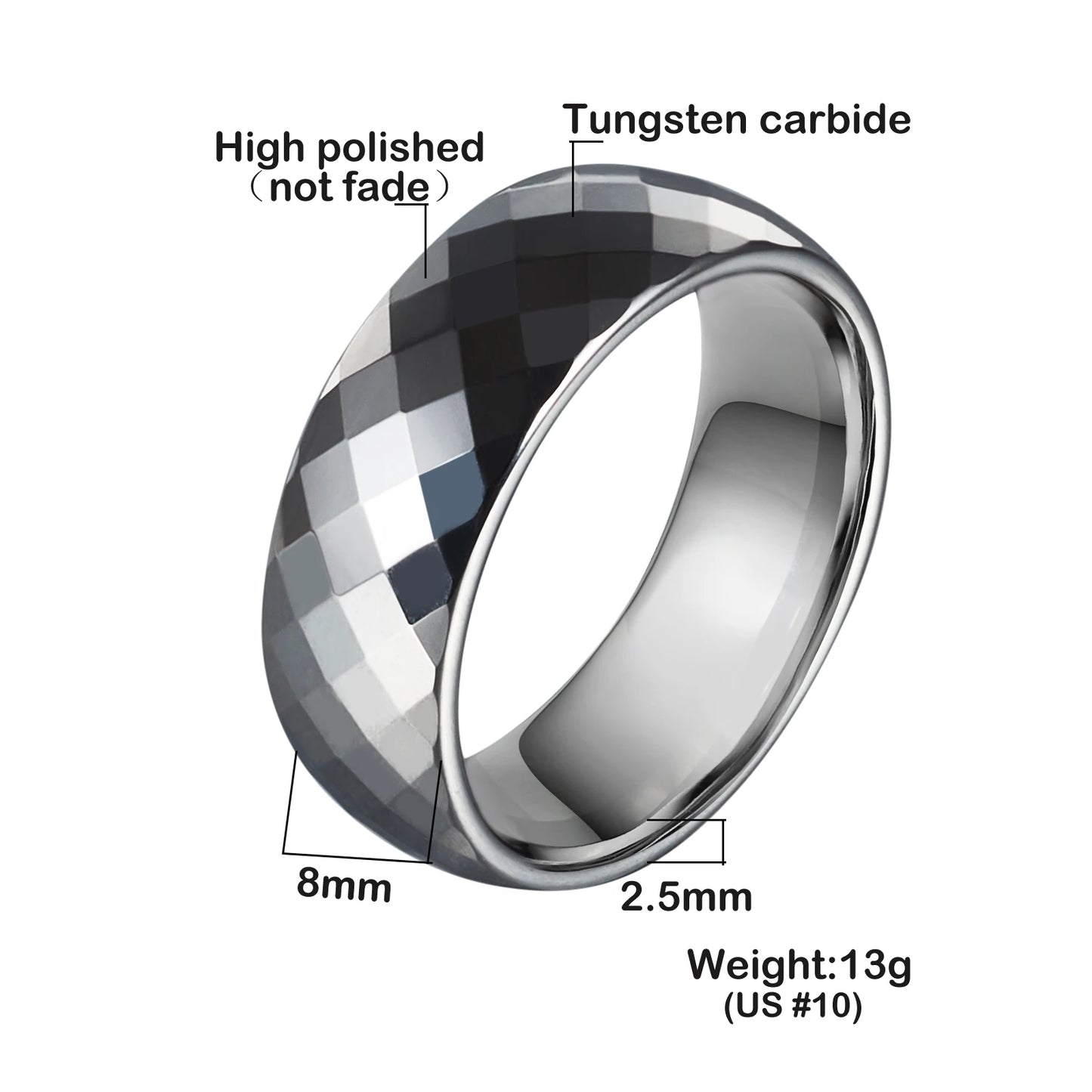 Anillo para Hombres o Mujeres Ring for Men or Women Anti-scratch Tungsten Carbide Rings 8mm Wide Finger Jewelry