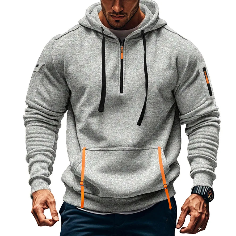 Sudadera para Hombres Men's Sweatshirts Autumn Winter New Thin Fleece Lining  Hooded Sweatshirt Zip Multi-pocket Pullover Men's Sports Jacket Men