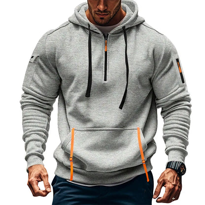 Sudadera para Hombres Men's Sweatshirts Autumn Winter New Thin Fleece Lining  Hooded Sweatshirt Zip Multi-pocket Pullover Men's Sports Jacket Men