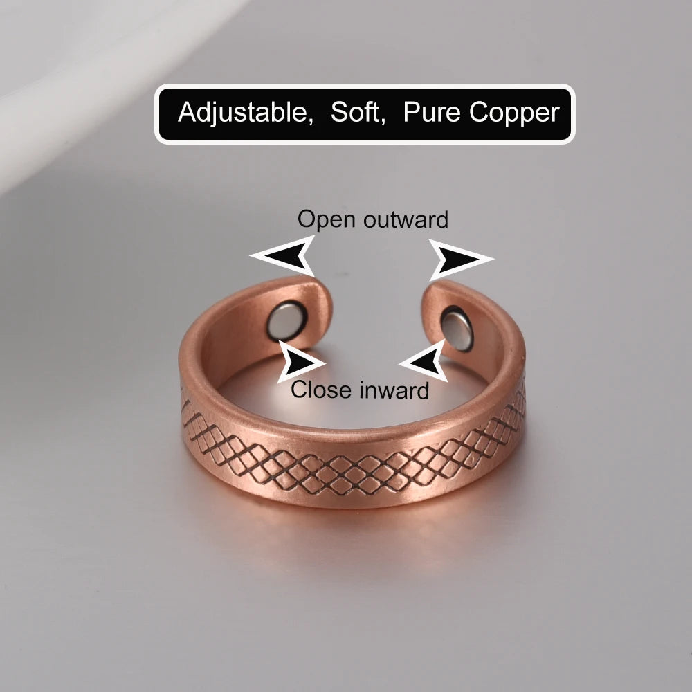 Anillo para Hombres o Mujeres Ring for Men or Women Pure Copper Rings Magnetic 6mm Adjustable Open Cuff Finger Resizable Rings
