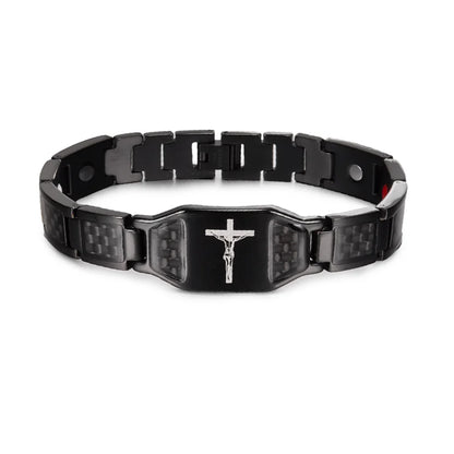 Men's Bracelet Pulsera para hombres Jesus Magnetic Bracelet Homme Carbon Fibre Stainless Steel 21CM Health Energy Magnet Jewelry