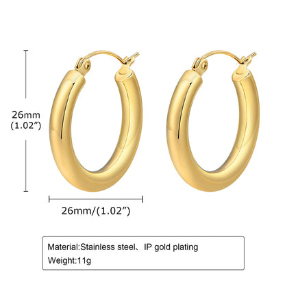 Aretes para mujeres Simple Hoop Earrings for Women Lady Party Gifts Jewelry, High Polished Gold Color Stainless Steel Earring Accessories