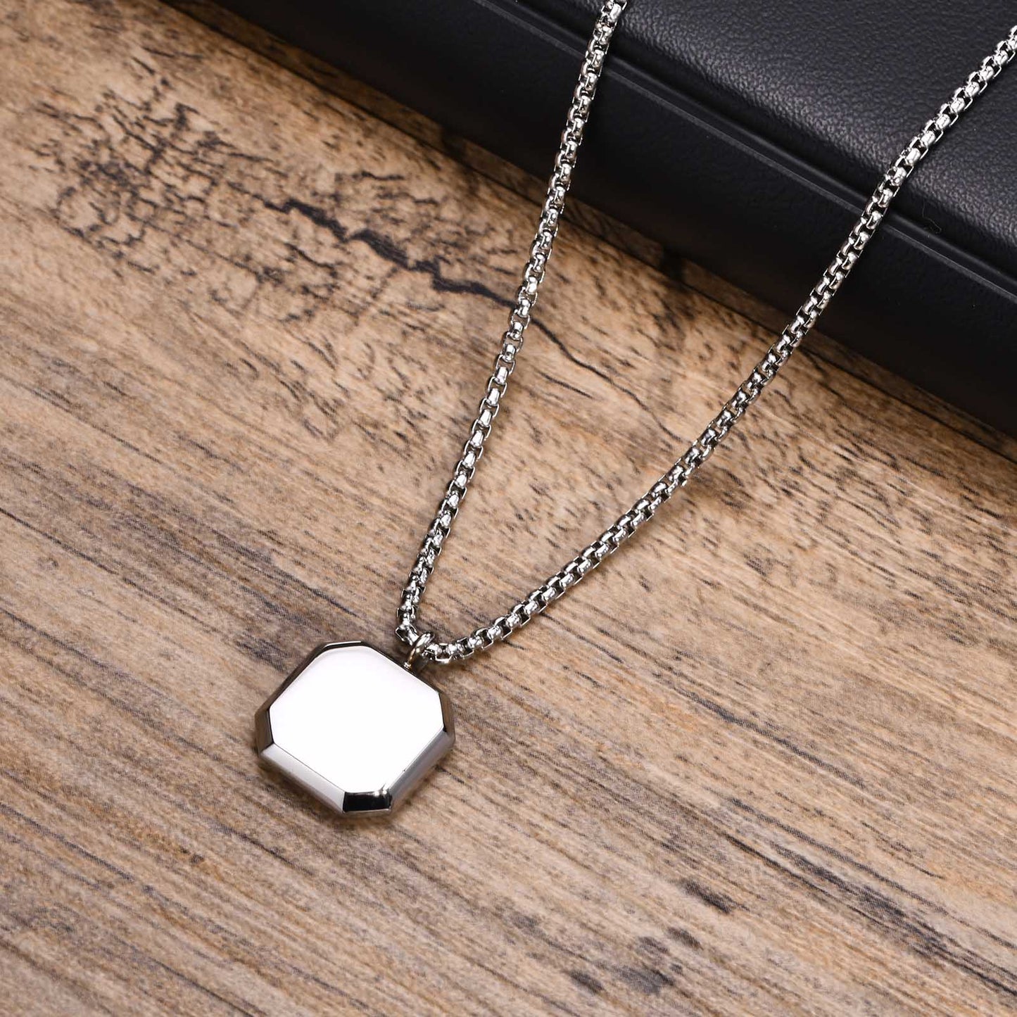 Pendiente y Collar para Hombre o Mujer Square Natural Stone Necklaces for Men, Stylish Punk Stainless Steel Geometric Polygon Pendant Boy Male Gift Jewelry